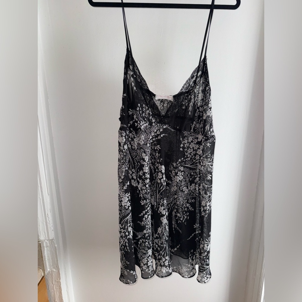 Vintage Oscar De La Renta Black Floral Lace-Trim Slip Dress